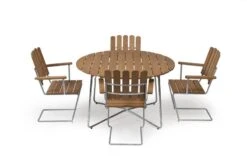 Grythyttan Stålmöbler Armchair A2, Galvanized Steel - Oiled Oak -Garden Furniture Store Grupp 4 A2 Bord 9A ek 1