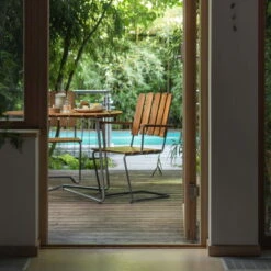 Grythyttan Stålmöbler Armchair A2, Galvanized Steel - Teak -Garden Furniture Store Grythyttan A2 teak 1 scaled 1