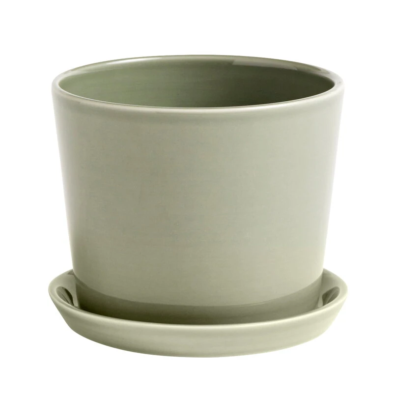 HAY Botanical Family Pot And Saucer, M, Dusty Green 1 HAY Botanical Family Pot And Saucer, M, Dusty Green