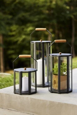 Cane-line Lightlux Lantern With Teak Handle, S, Lava Grey -Garden Furniture Store Lightlux lantern