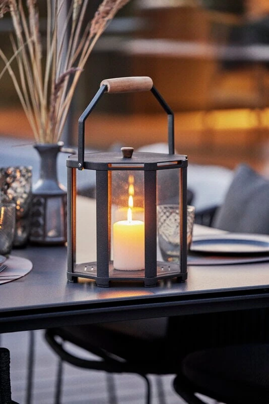 Cane-line Lightlux Lantern With Teak Handle, XS, Lava Grey 2 Cane-line Lightlux Lantern With Teak Handle, XS, Lava Grey - Image 2