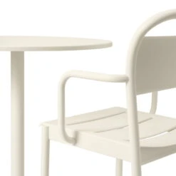 Muuto Linear Steel Armchair, Off White -Garden Furniture Store Linear steel armchair cafe table round 70 h73 off white detail Muuto 5000x5000 hi res 150