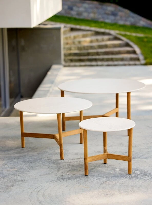 Cane-line Twist Coffee Table, Diam. 45 Cm, Teak - Travertine Look 2 Cane-line Twist Coffee Table, Diam. 45 Cm, Teak - Travertine Look - Image 2